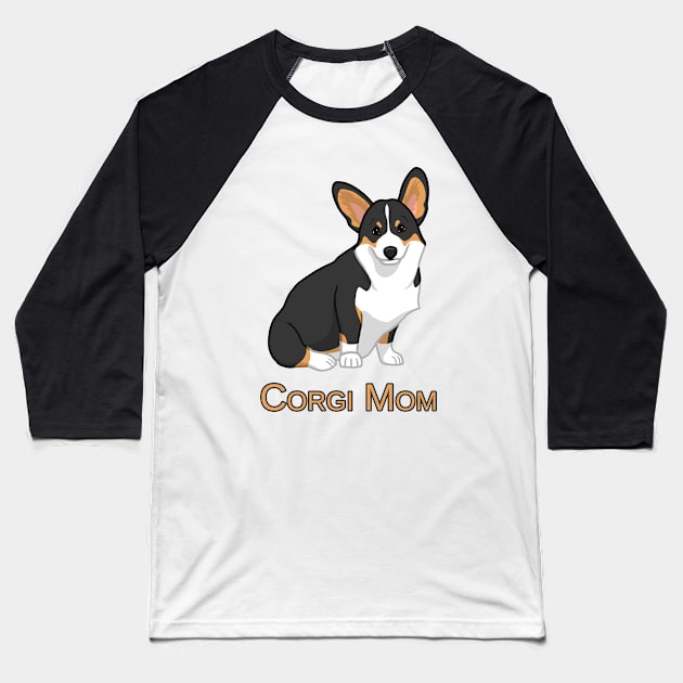 Cute Black Tricolor Pembroke Corgi Dog Mom Baseball T-Shirt by csforest